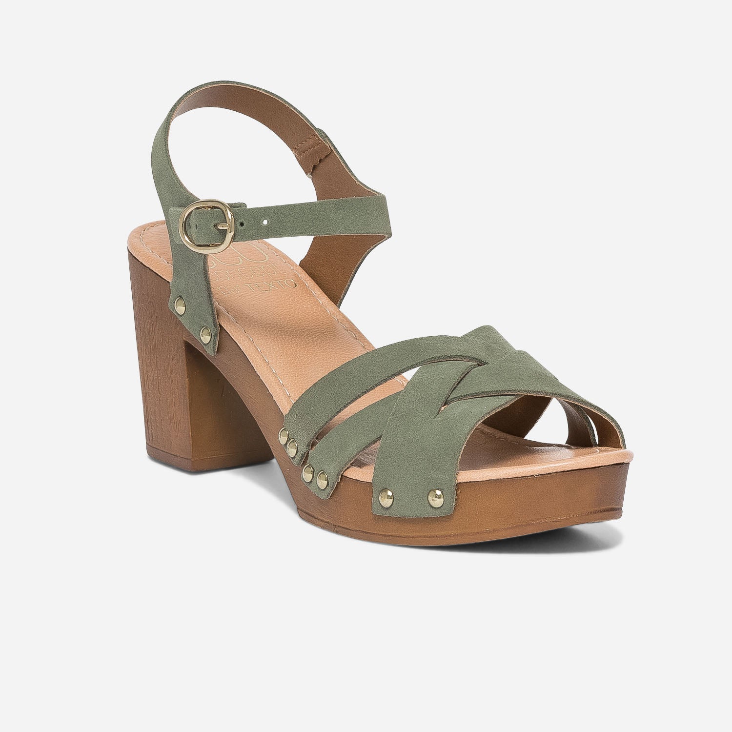 Sandale-sabot TEXTO sauge en cuir velours éco-conçue