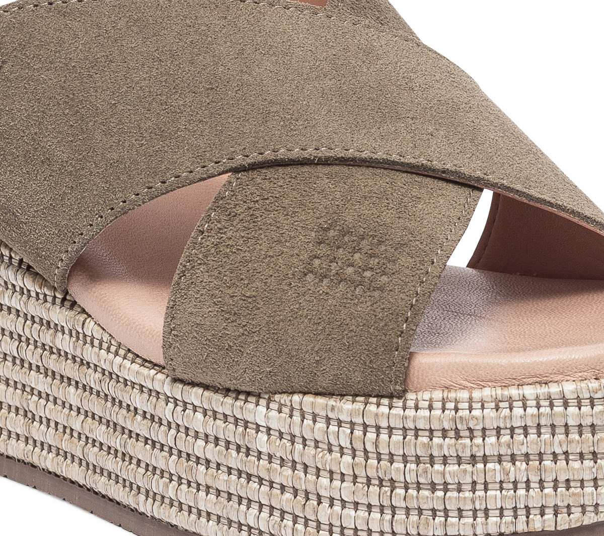 Sandale compensée TBS kaki en cuir velours