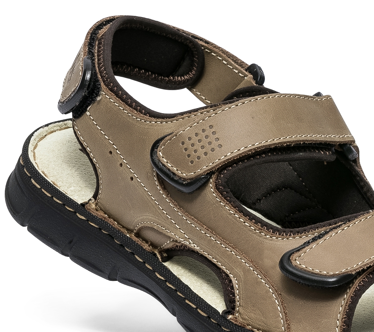 Sandale TBS taupe en cuir à scratchs