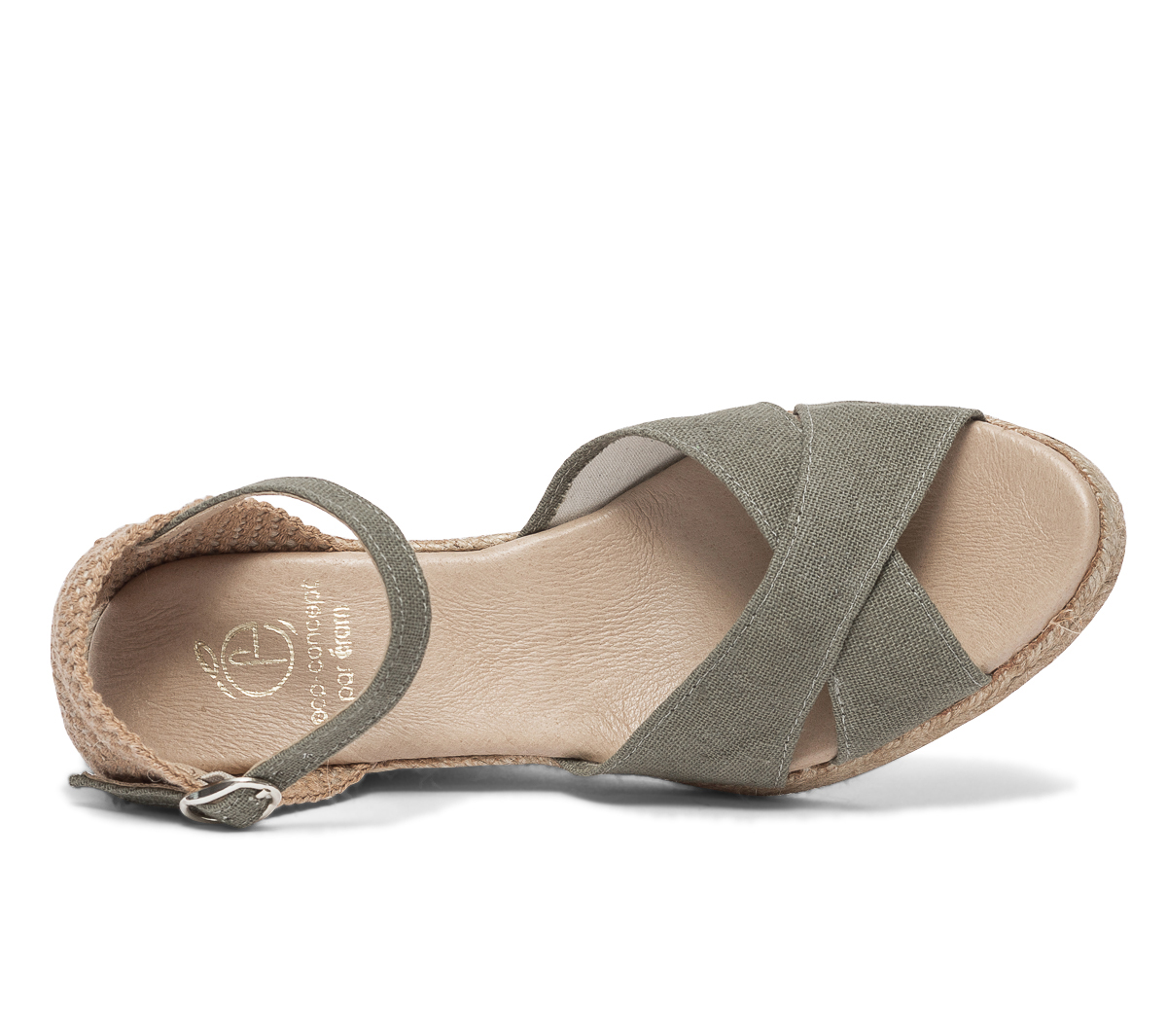 Sandale compensée kaki en toile de coton et chanvre