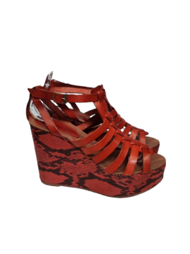 Sandales compensées rouge/python - MANGO - T39 de seconde main