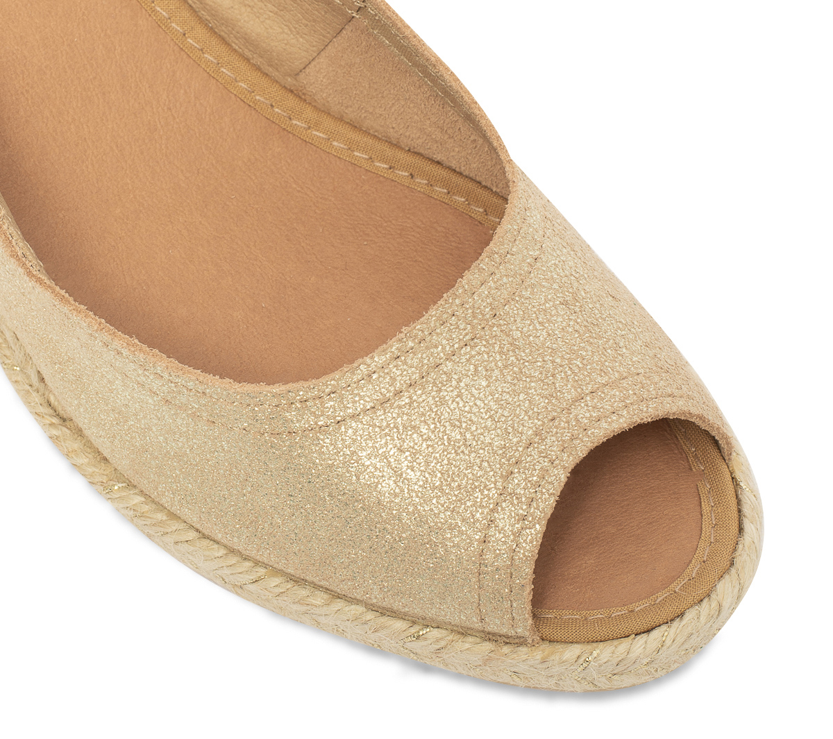 Sandale compensée or en cuir velours