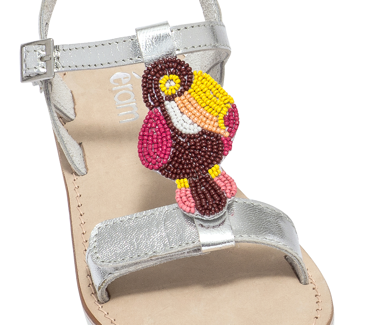 Sandale argent en cuir avec toucan perles