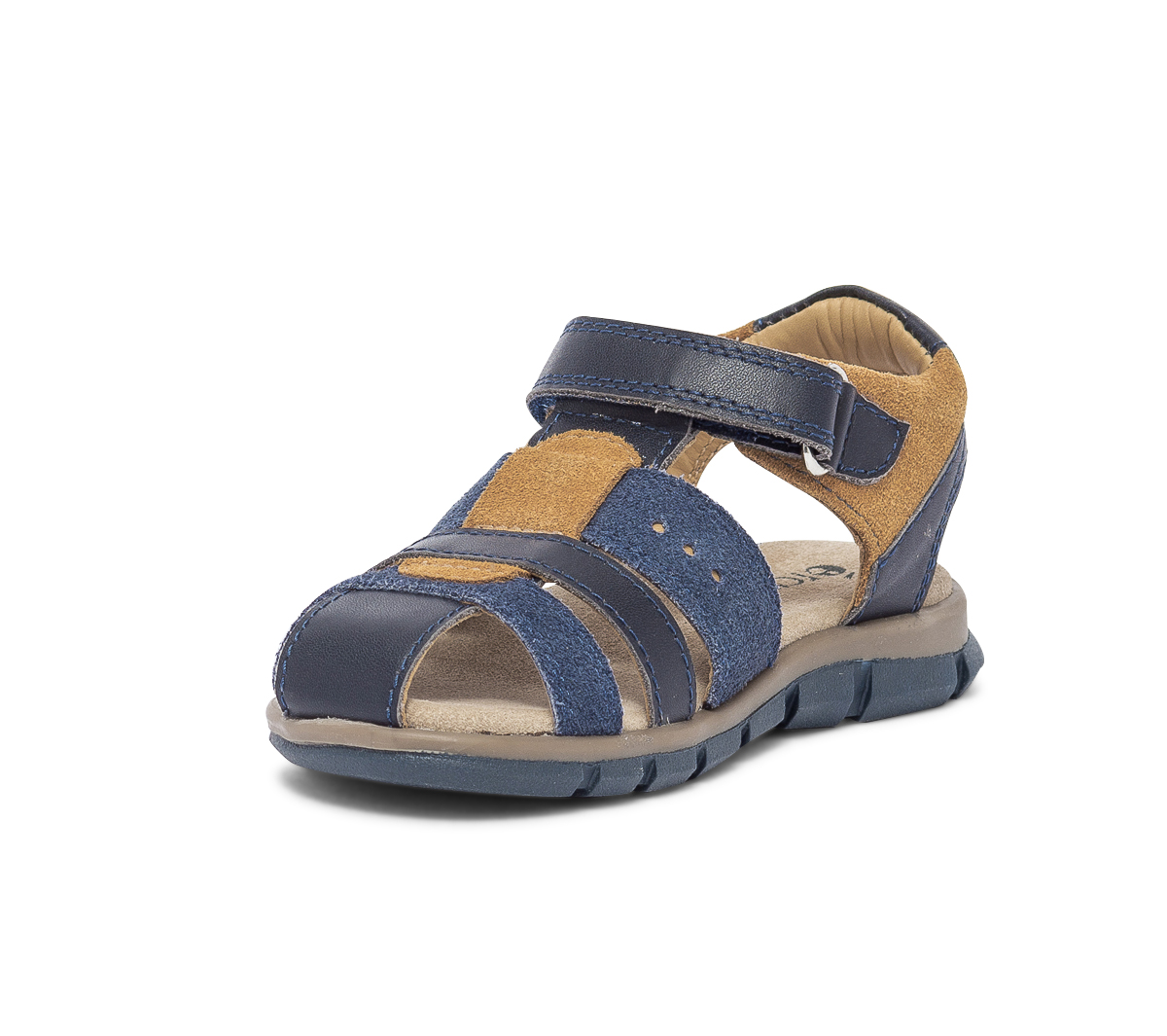 Sandale marine et camel en cuir velours