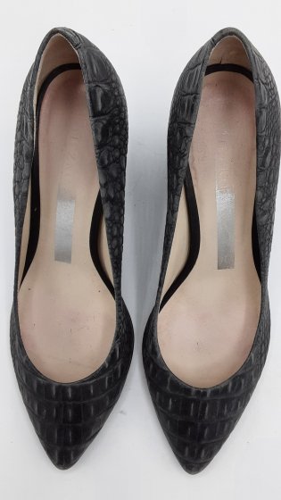 BALLERINE TALON CUIR NOIR MAT CROCO MEZKO DE SECONDE MAIN