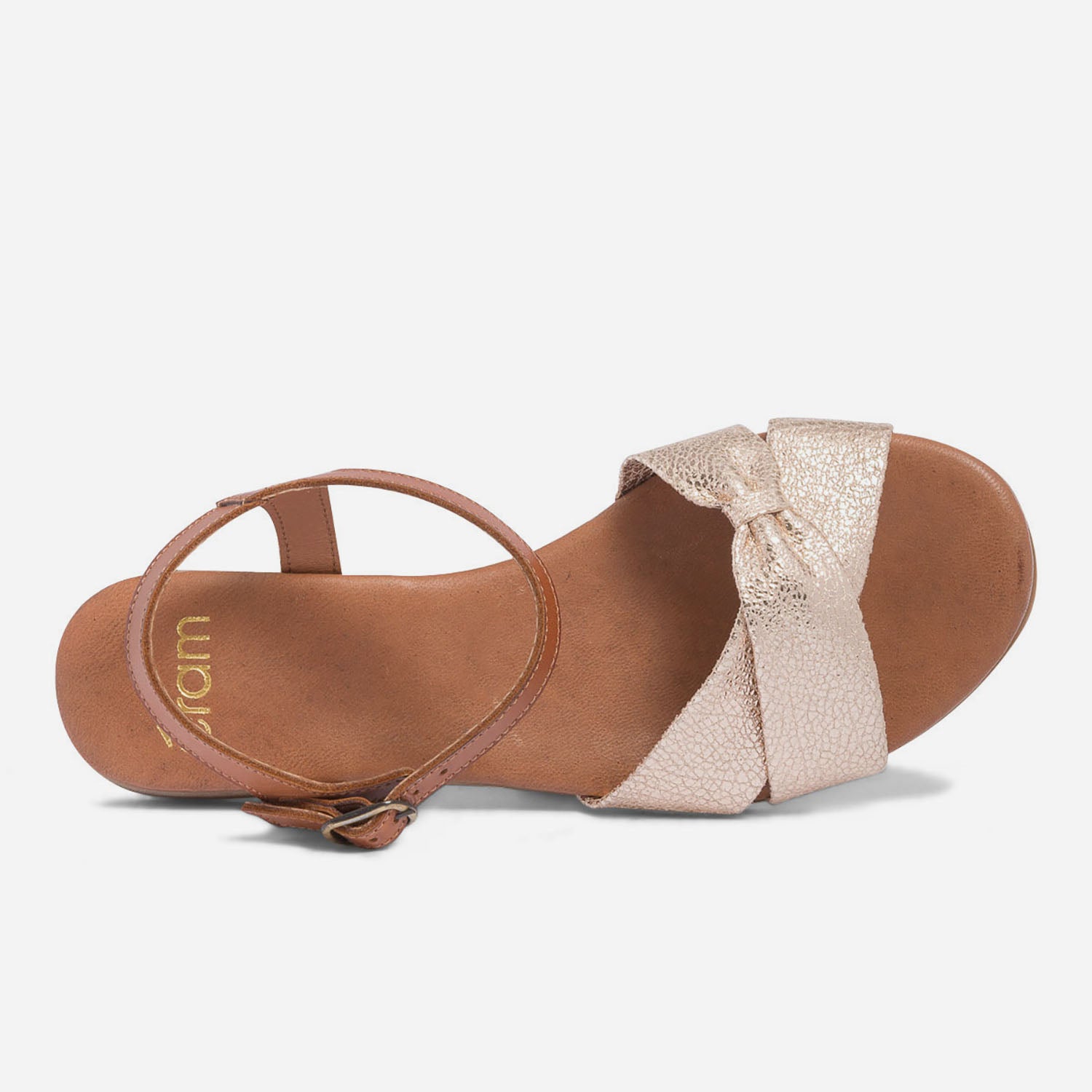 Sandale cognac et or à brides croisées