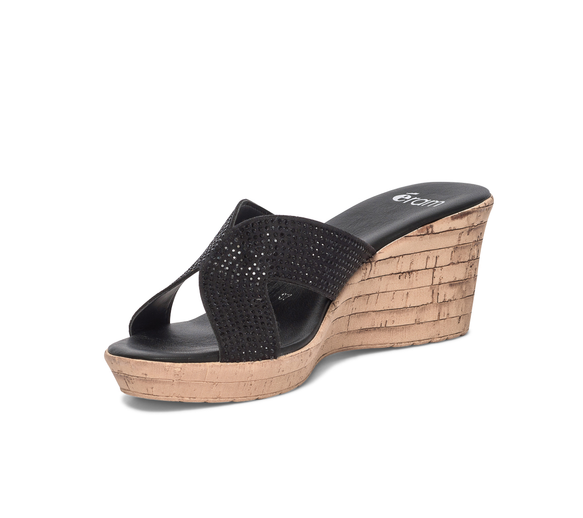 Mule compensée noire à strass