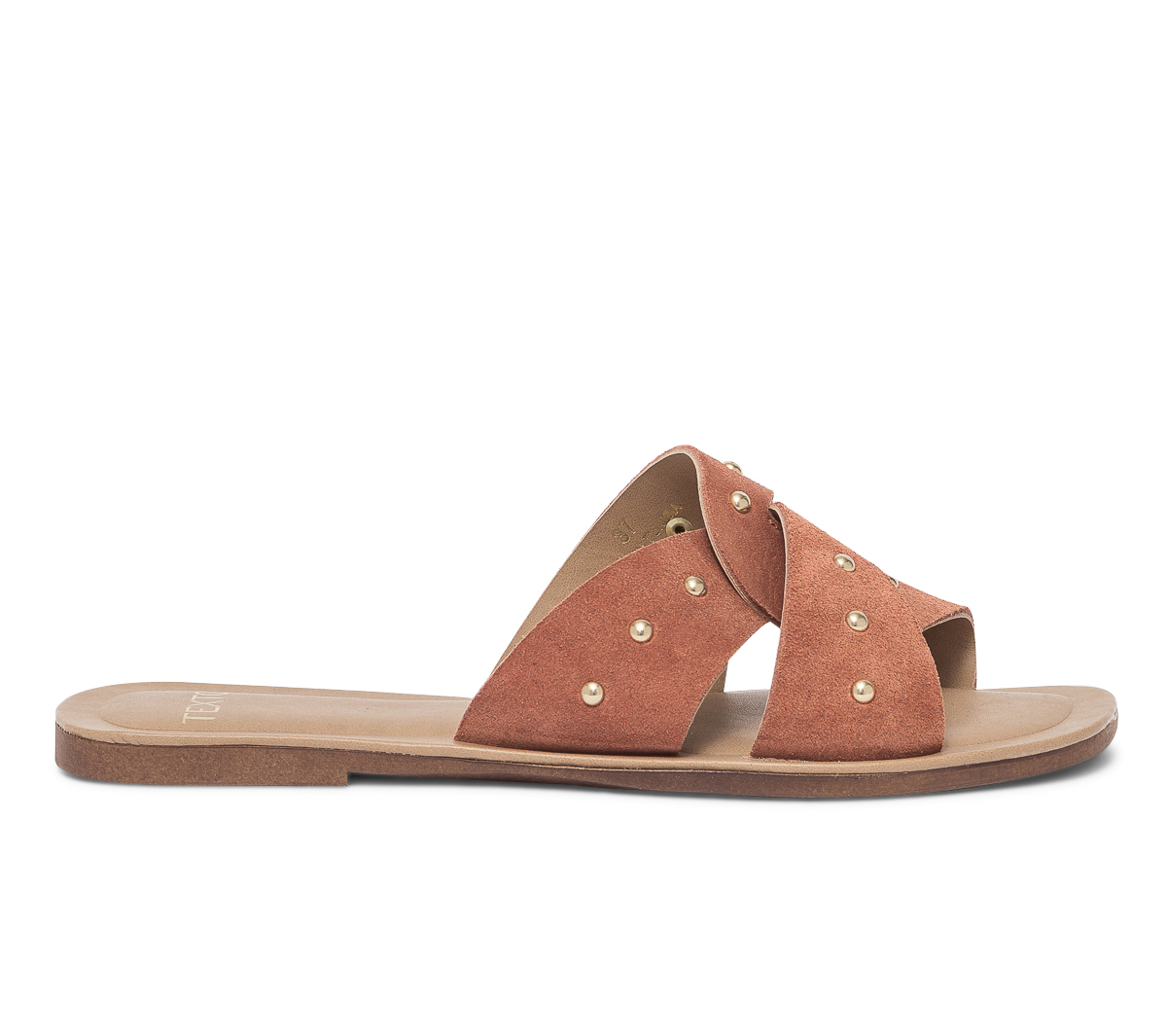 Mule TEXTO rouille en cuir velours clouté
