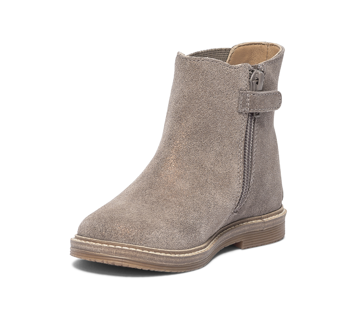 Chelsea boots taupe irisé en cuir velours avec plumes