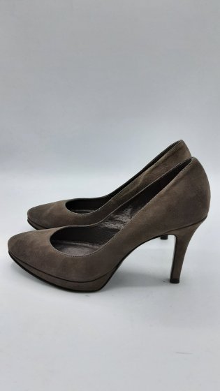 BALLERINE A TALON CUIR VELOURS GRISE DONNA PIU DE SECONDE MAIN