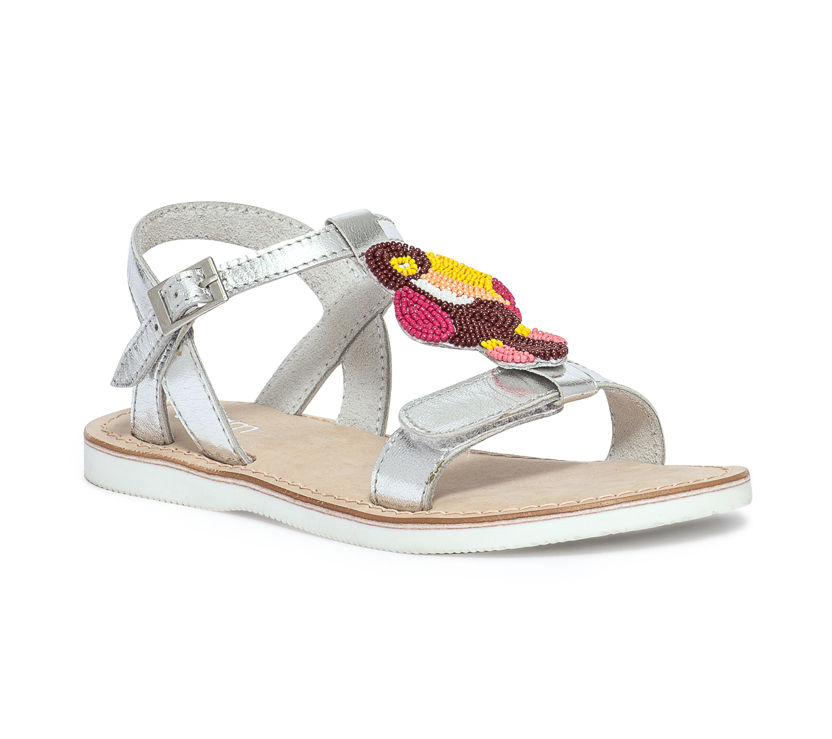 Sandale argent en cuir avec toucan perles