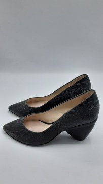 BALLERINE TALON CUIR NOIR MAT CROCO MEZKO DE SECONDE MAIN