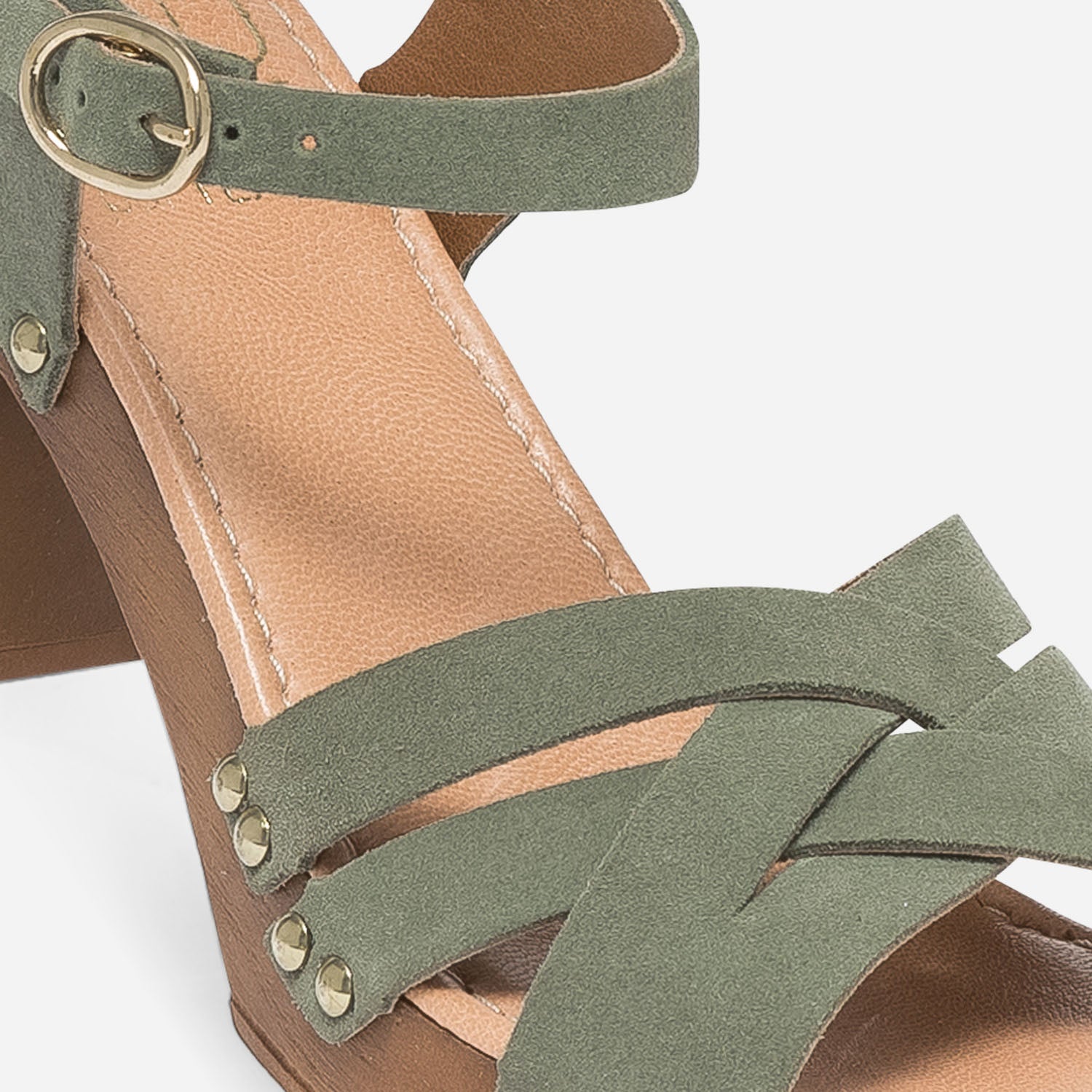 Sandale-sabot TEXTO sauge en cuir velours éco-conçue