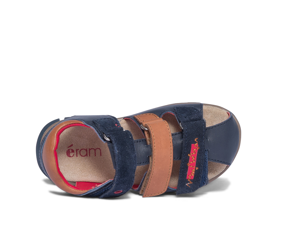 Sandale bleu marine et camel en cuir