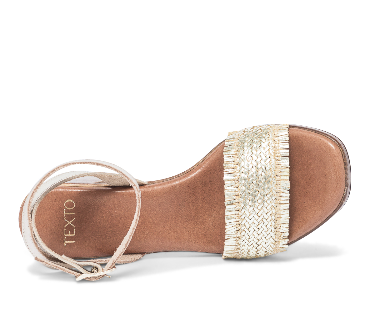 Sandale or en cuir à bride tressée