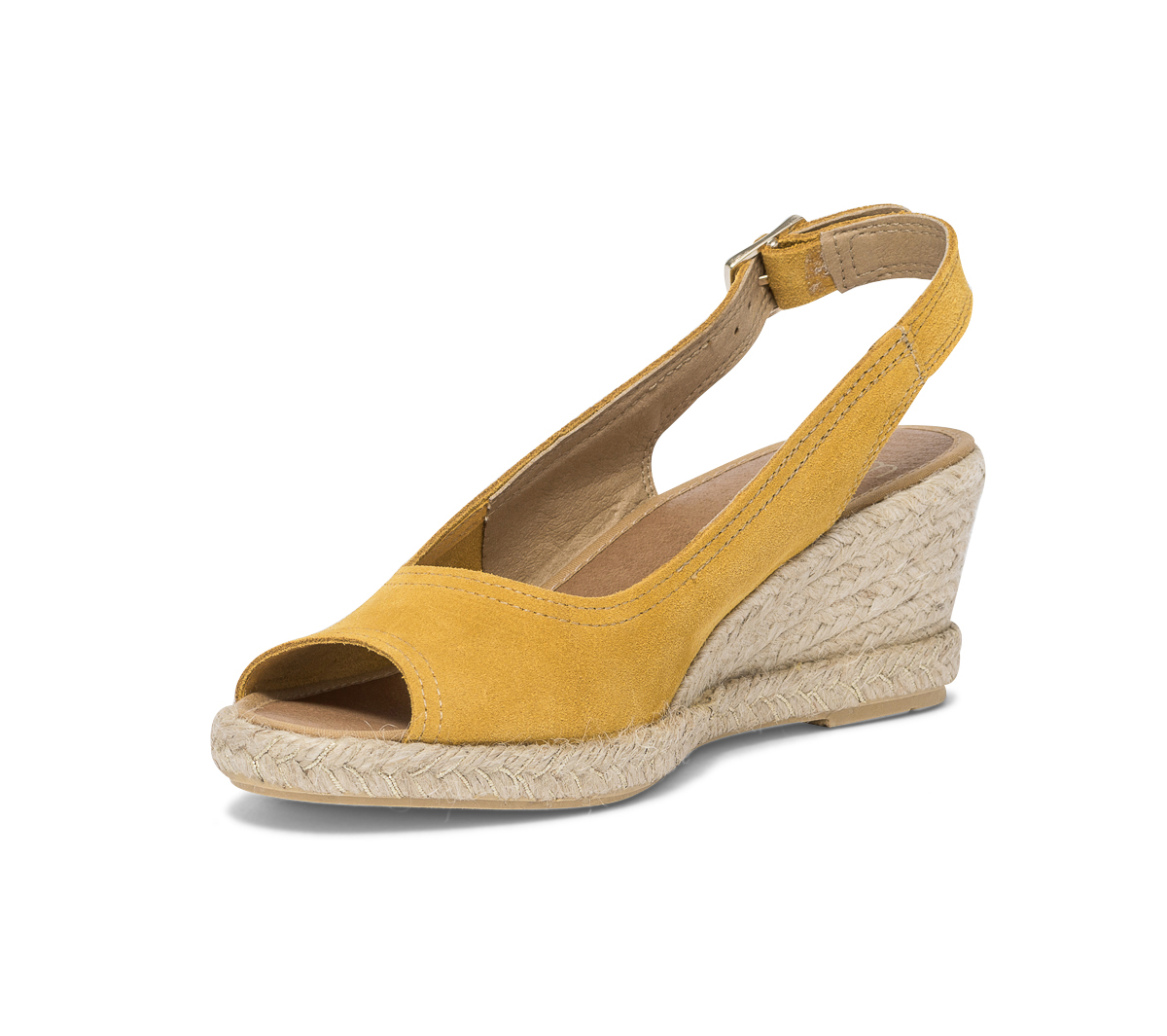 Sandale compensée jaune en cuir velours