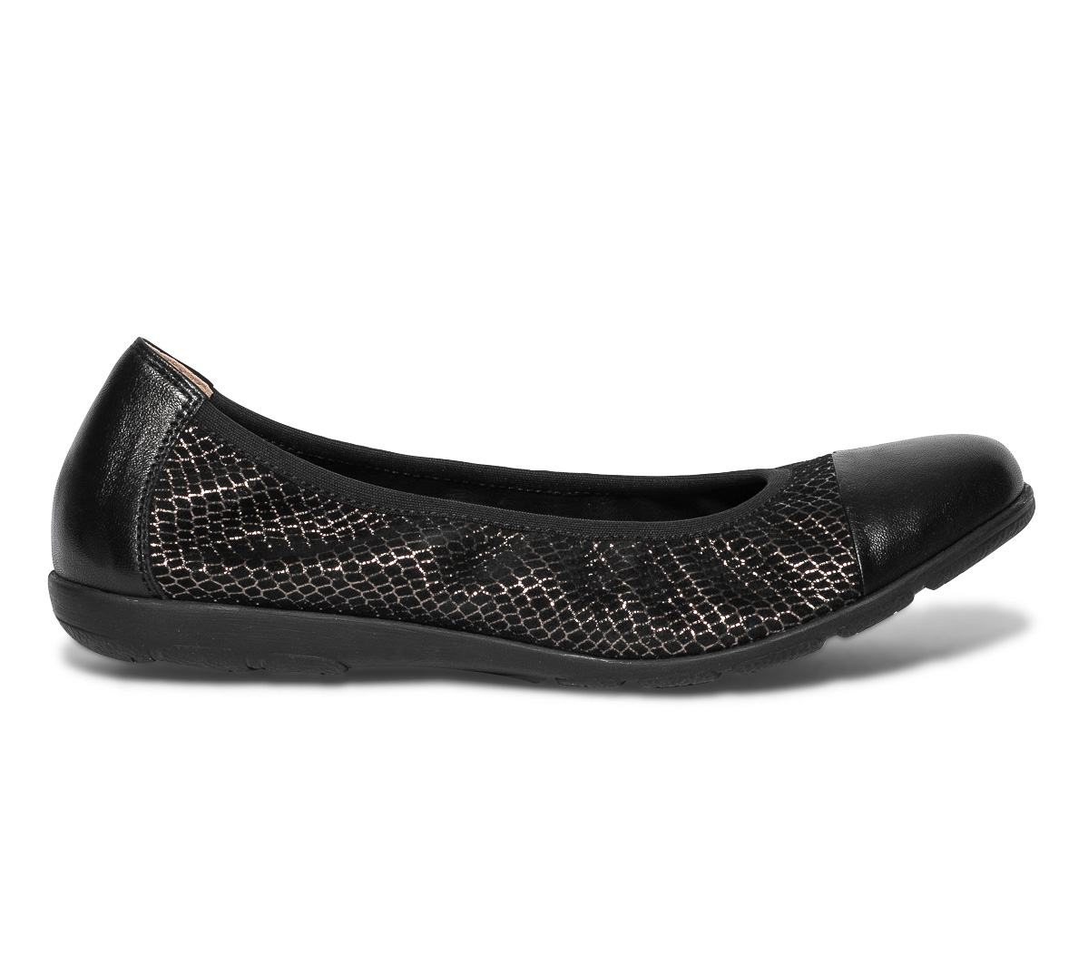 Ballerine CAPRICE noire en cuir velours fantaisie