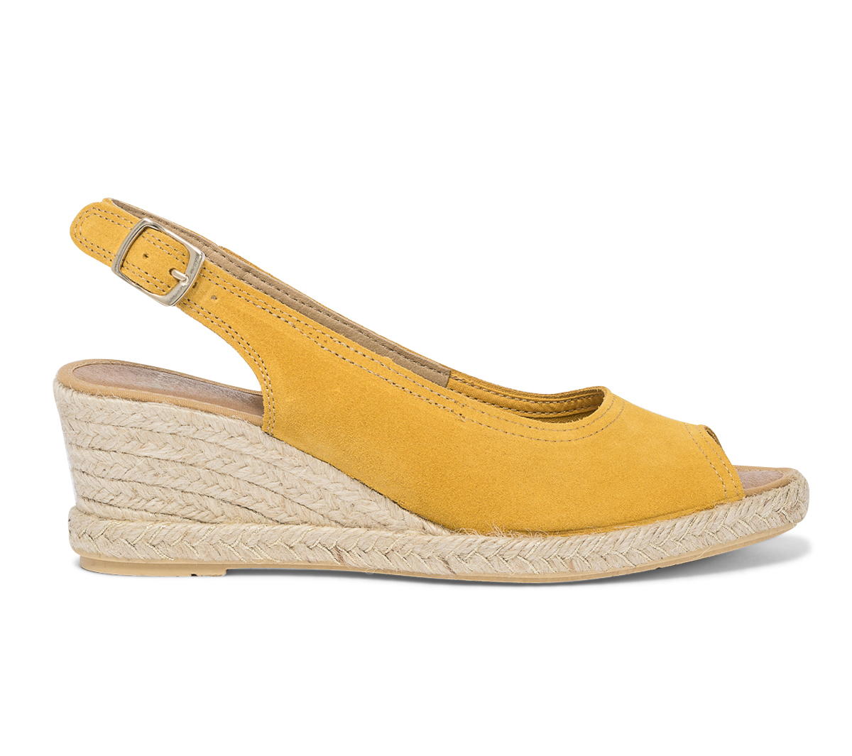 Sandale compensée jaune en cuir velours