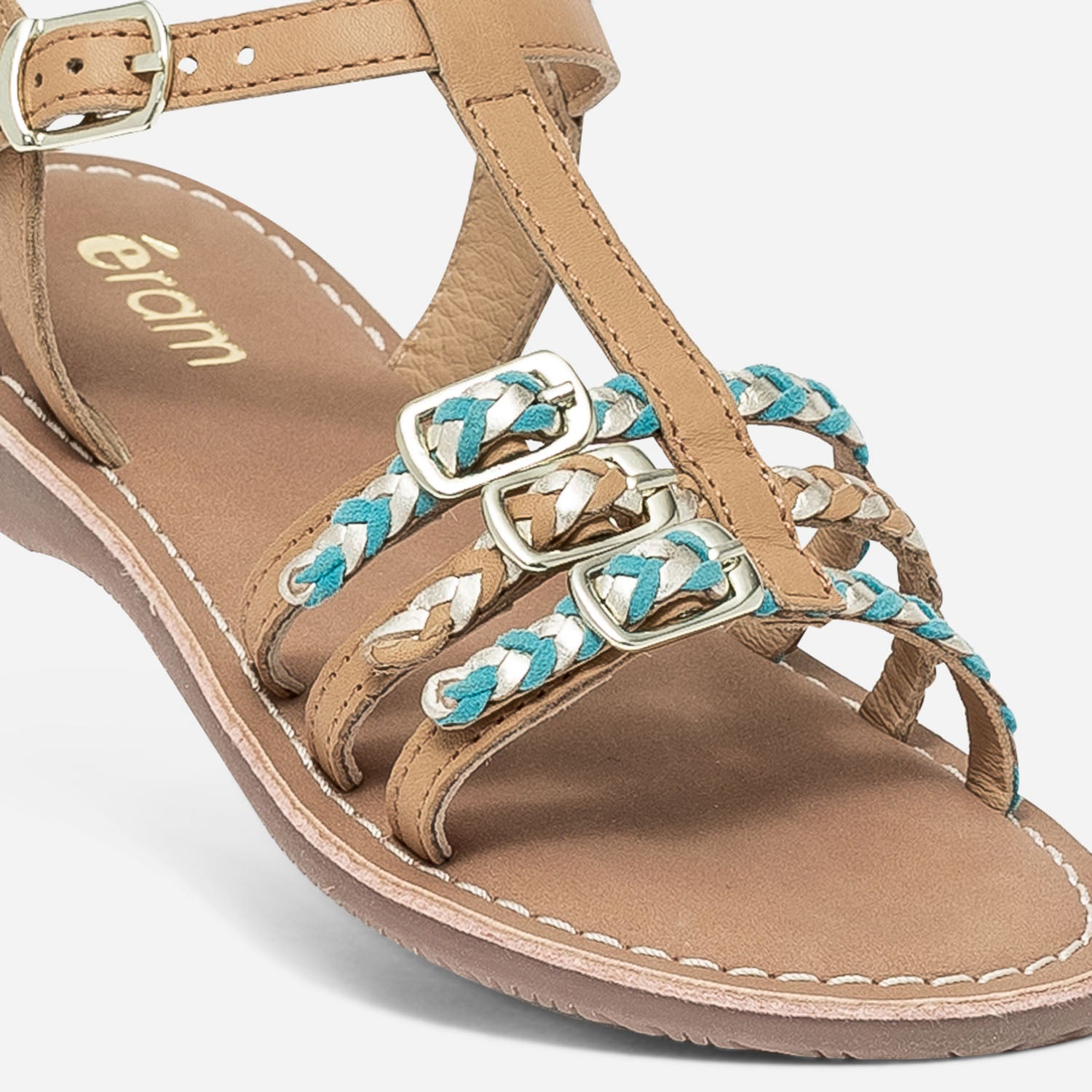 Sandale camel en cuir à brides tressées