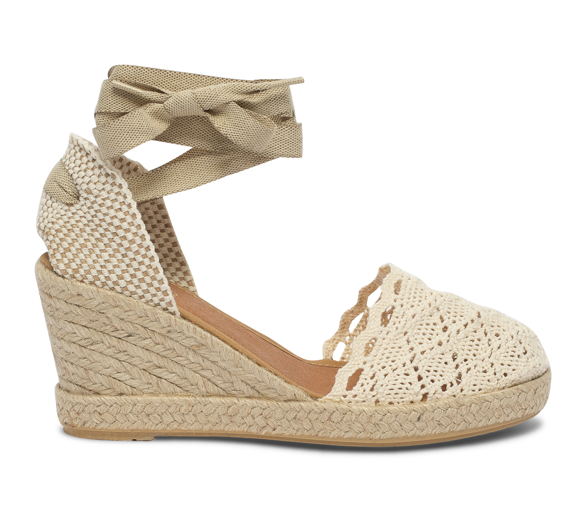 Espadrille compensée écrue façon crochet