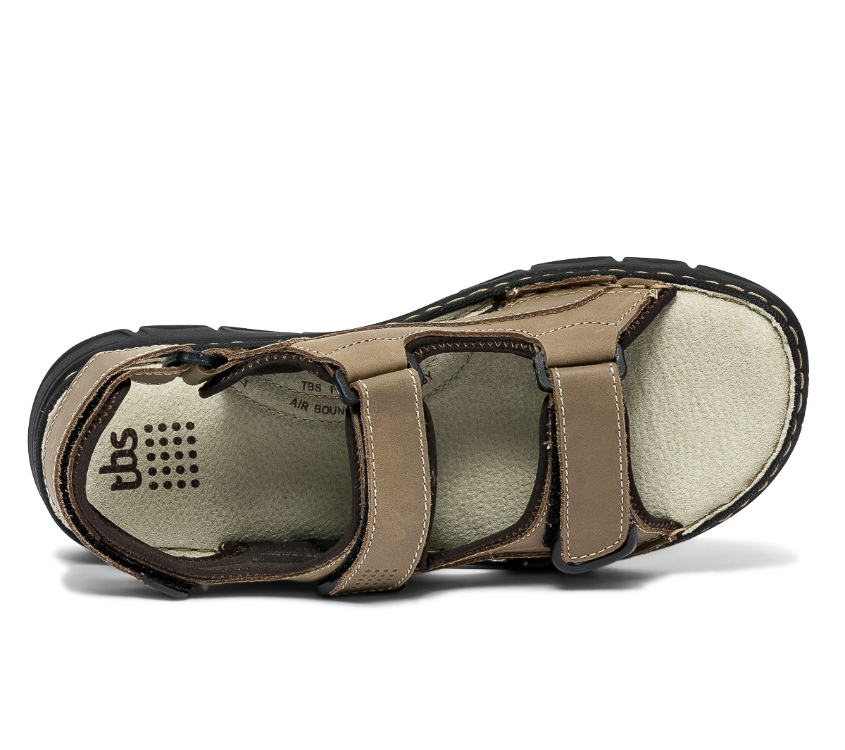 Sandale TBS taupe en cuir à scratchs
