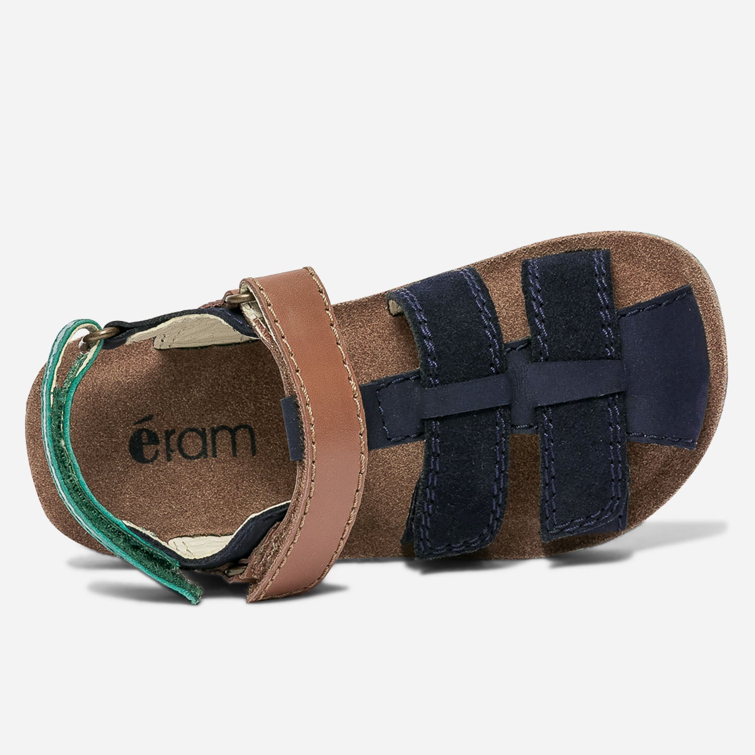 Sandale marine, camel et vert bi matière à scratchs