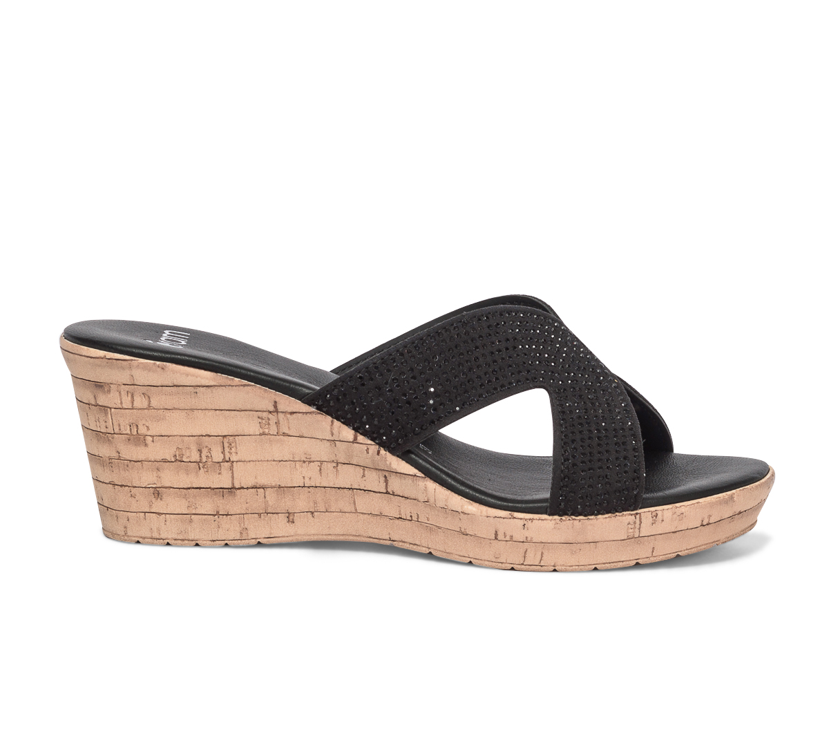 Mule compensée noire à strass